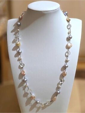 Elegant Baroque Pearl & Crystal Necklace silver 925